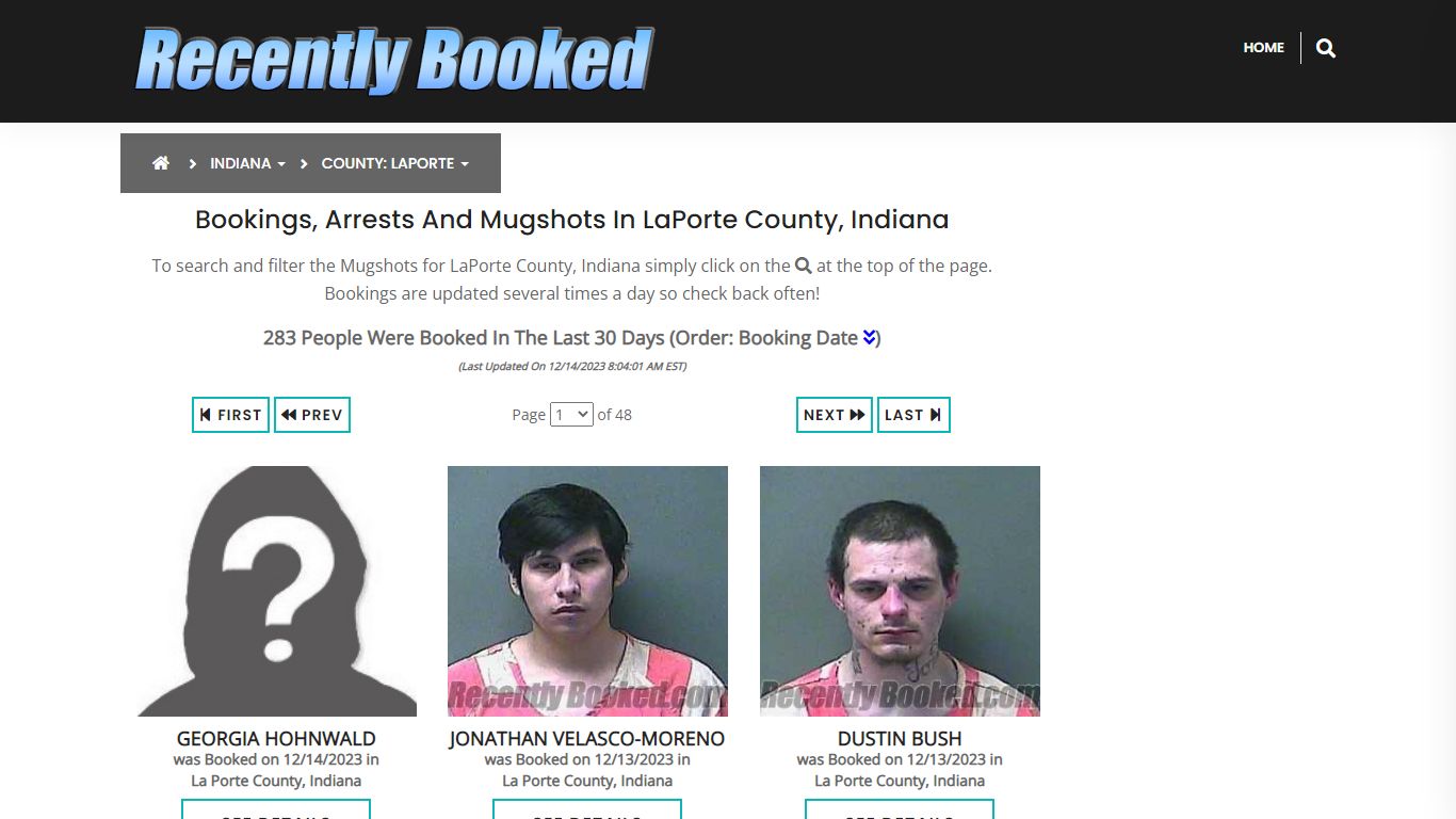Recent bookings, Arrests, Mugshots in LaPorte County, Indiana